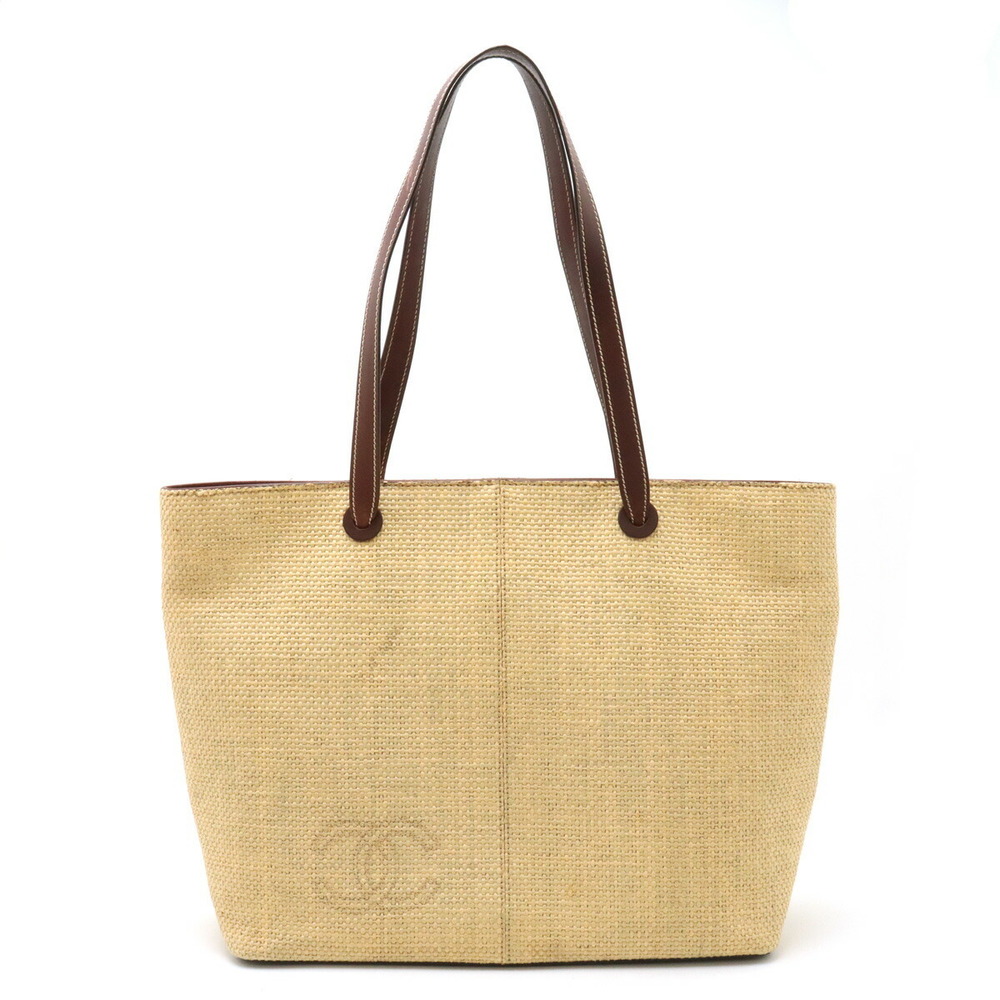 Chanel Cocomark Straw Tote Bag Basket Leather Brown